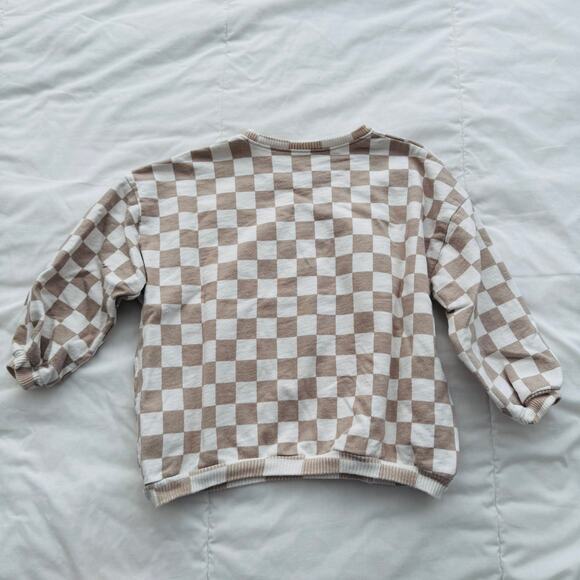 Roe + Cru White Ten Checkered Teal Smiley Face Graphic Print Sweatshirt Size 2T - Picture 2 of 6